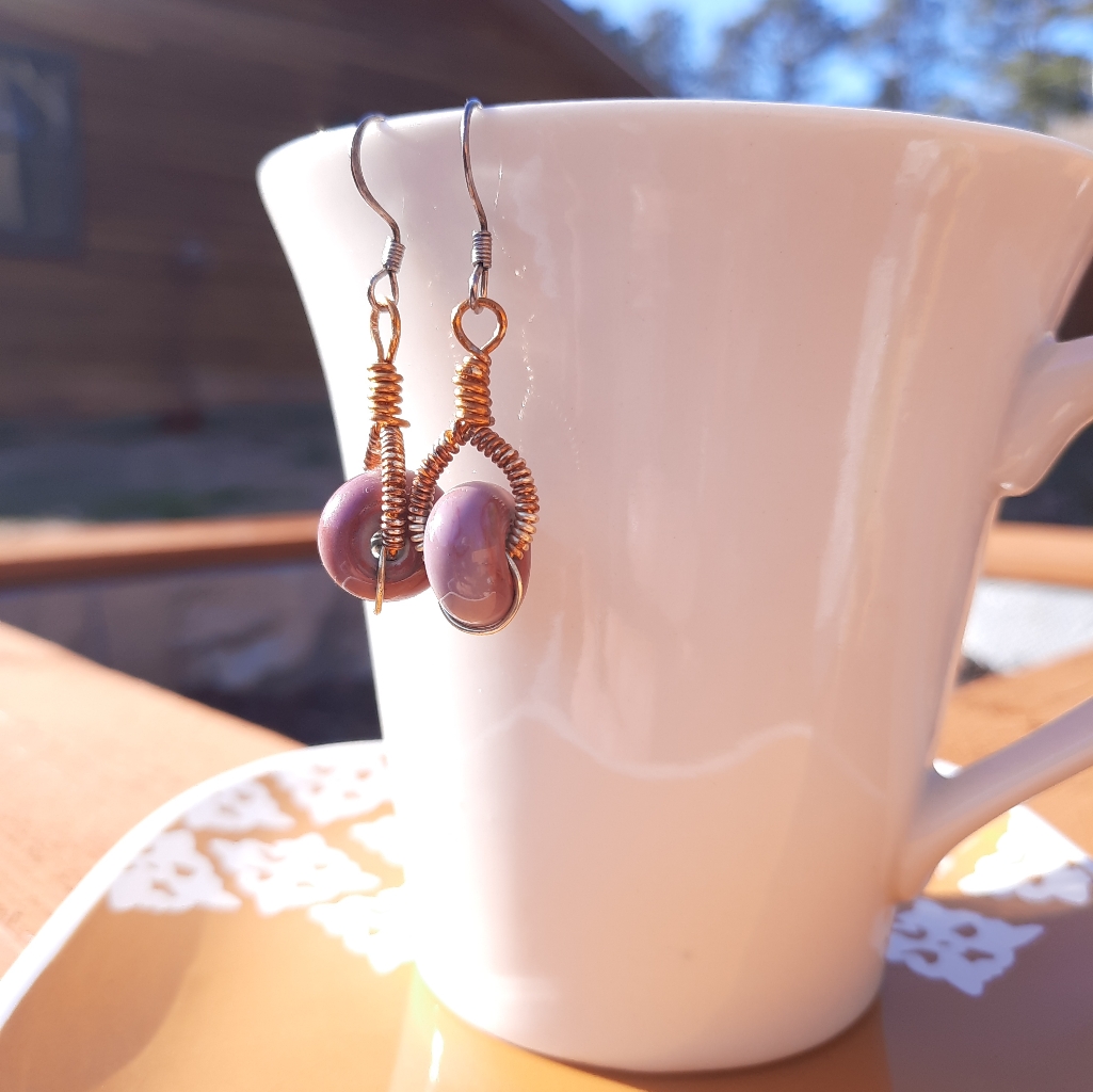 Mauve Glass & Wire Bead Statement Earrings